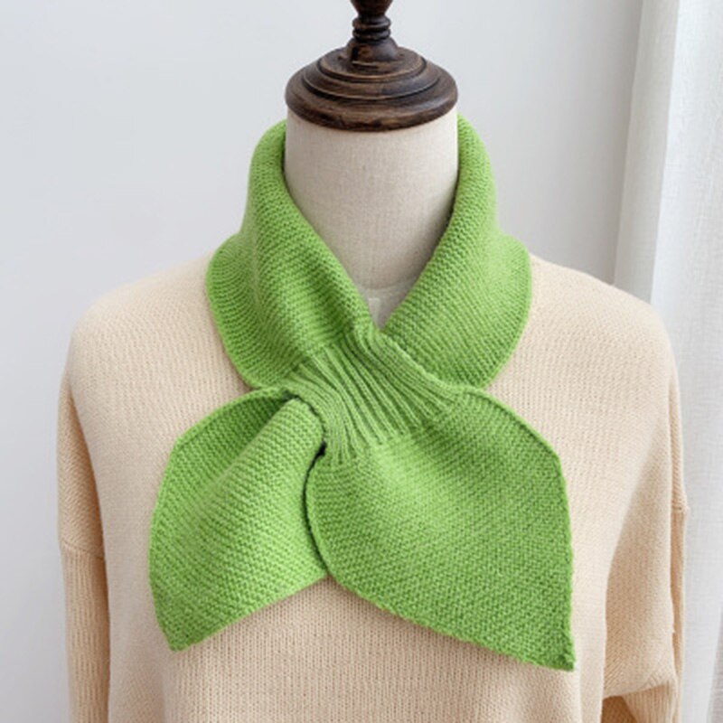 Koreanske kvinder sløjfe krydsstrikket ring hals tørklæder kvindelige efterår vinter ensfarvet elastisk blødt uld varmt tørklæde  n100: Grøn