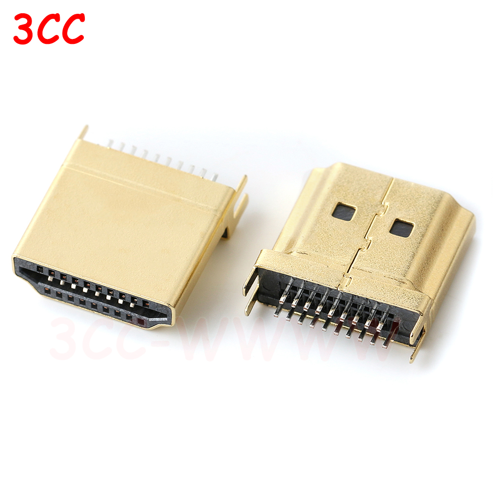 5pcs HDMI HD Interface Connector SMD 19 Pin 19P 20P Vertical HDMI Male Female Plug Socket Surface Mound PCB Receptacle Repair: Silver