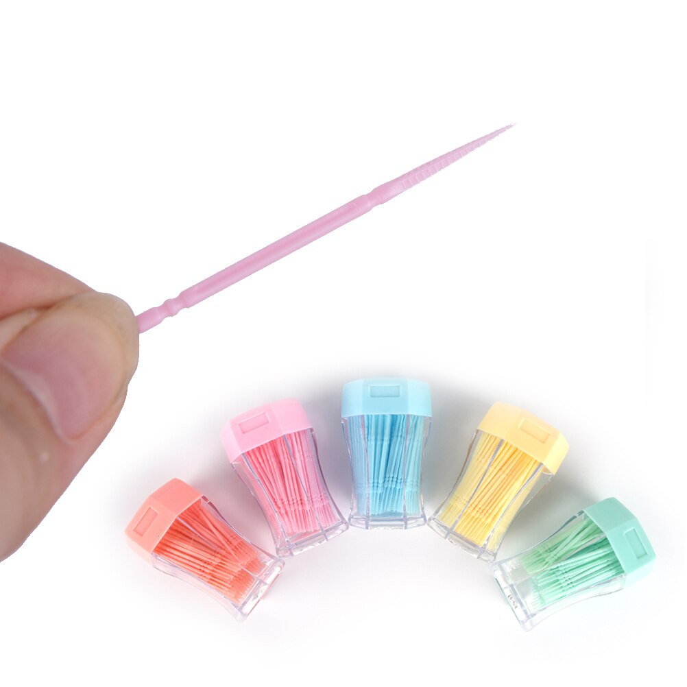 200 Stks/pak 2 Manier Oral Dental Tooth Pick Plastic Rager Tandenstoker Met Draagbare Case Willekeurige Kleur