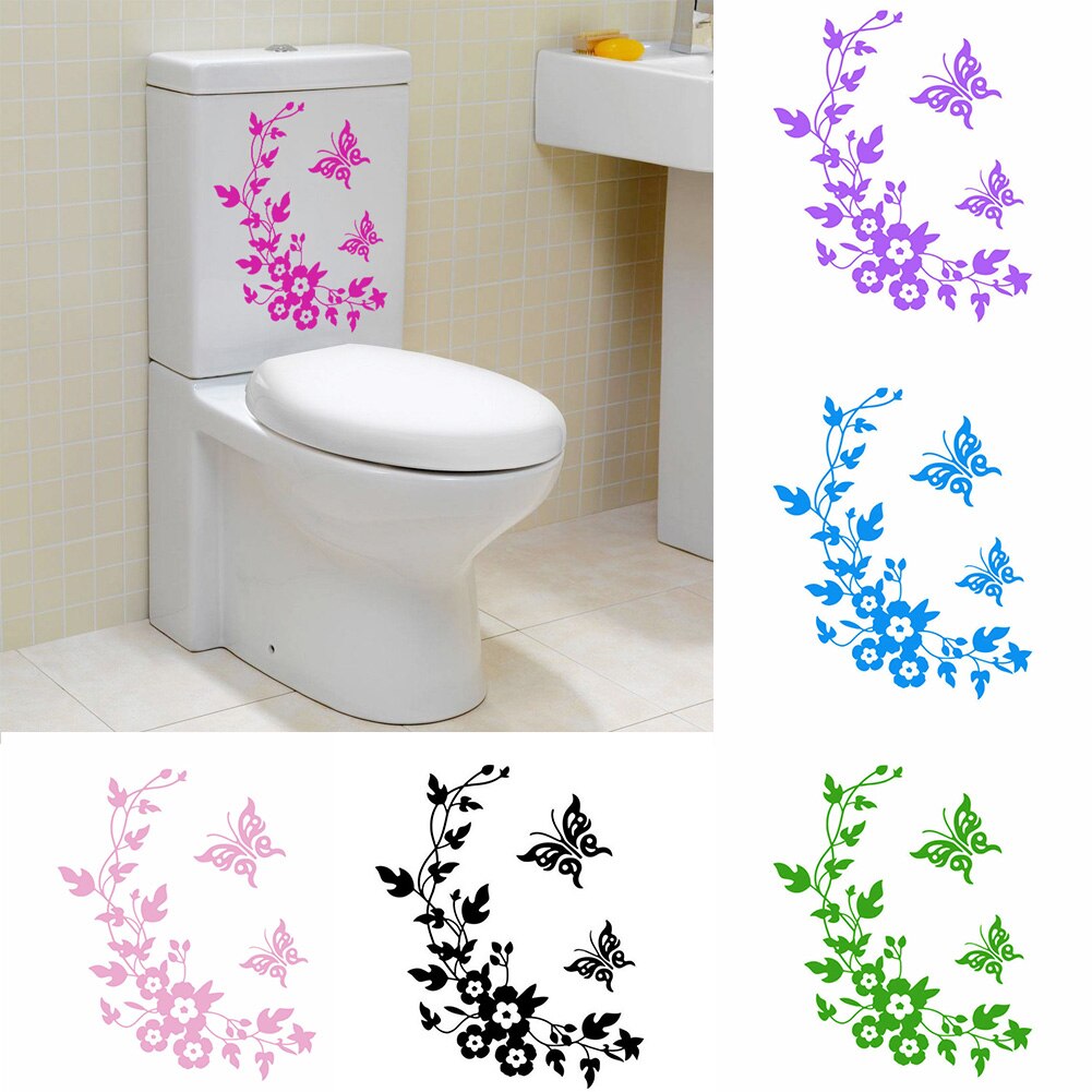 Mariposa flor asiento de inodoro PVC baño extraíble pegatina de pared decoración inteligente