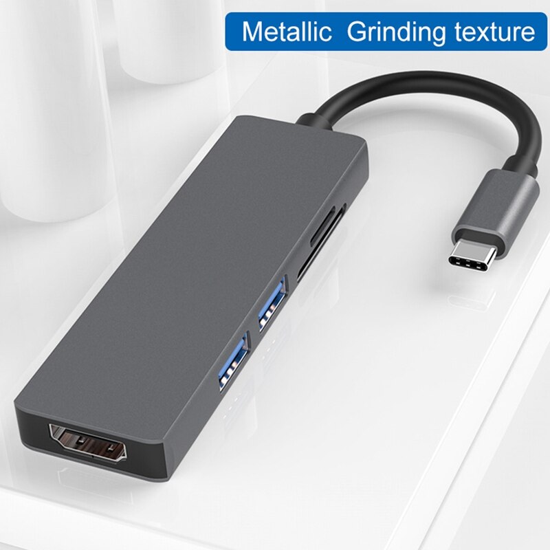 Usb c hub adaptador hdmi para pro 2019/2018/2017 5 em 1 dongle USB-C para hdmi, leitor de cartão sd/tf e 2 portas usb 3.0