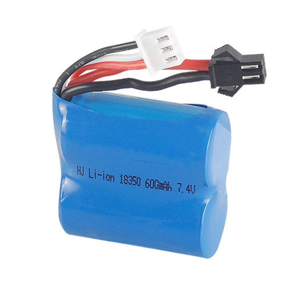 Batterie Li-ion 7.4V, 600mAh, 18350 pour télécommande à grande vitesse, pour bateaux, 7.4V, prise SM/JST/EL-2P
