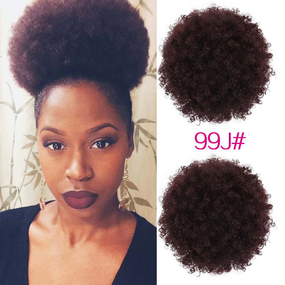 Perruque afro bouclée synthétique, queue-de-cheval, perruque afro courte crépue, pince à cheveux, chignon bouclé fait de Kanekalon: # 99J