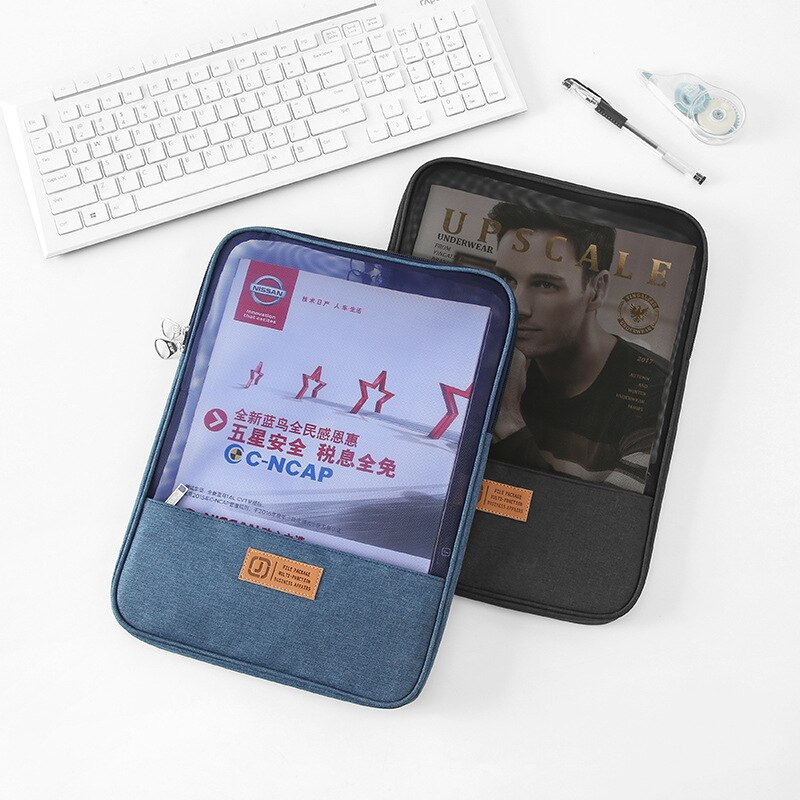 Portable A4 Documents Bags School Students Book Test Paper Storage Pouchs Double Layer Stationery Transparent Zipper Organizer
