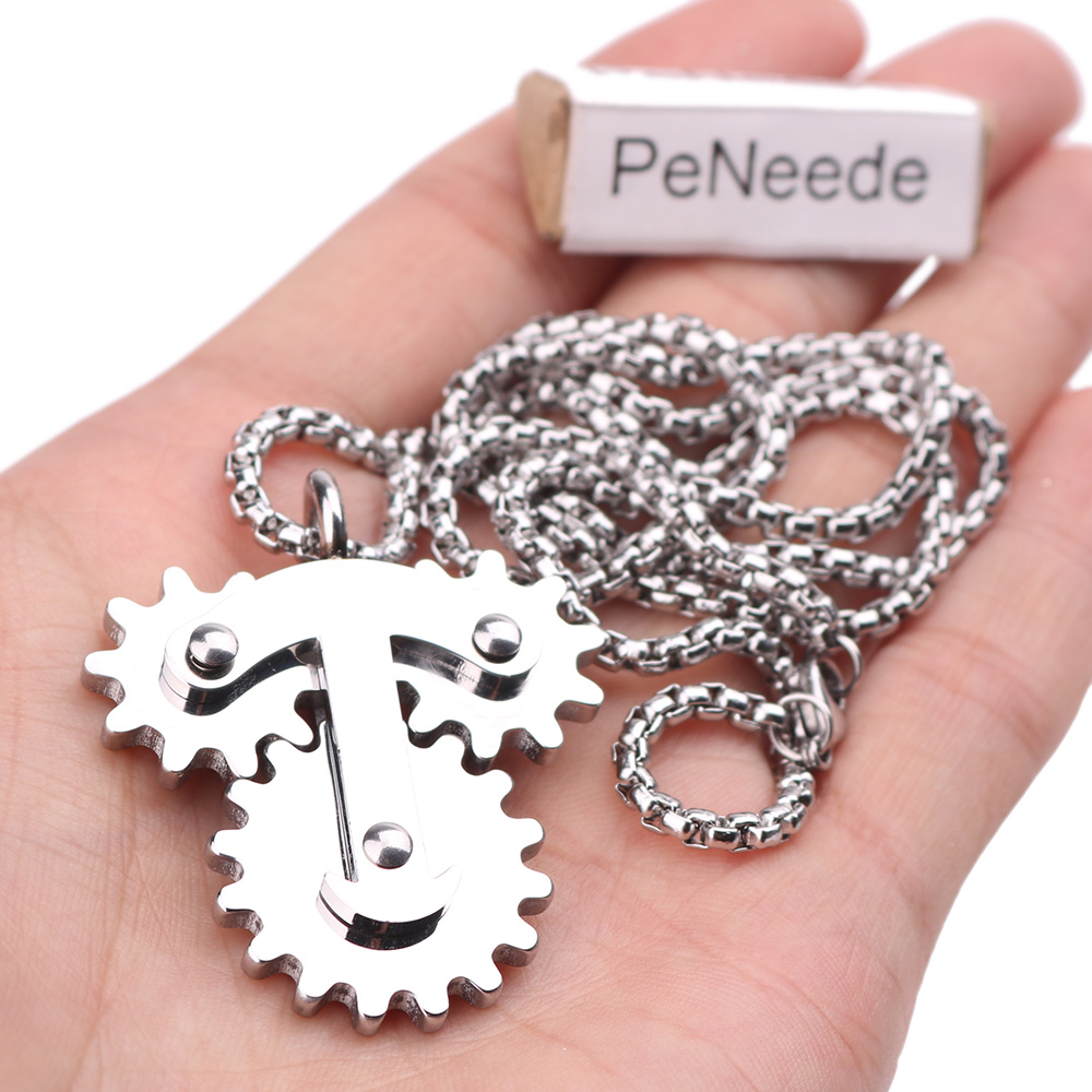 Rotating Stainless Steel Gear Spinner Necklace/ Keychain Hand Fidget Gear Autism/ADHD/Anxiety Anti Stress Toy