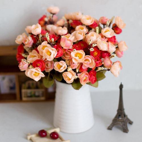 Flores de rosas de seda artificiales para el hogar 18 cabezas de flores Camelia decoración de ramo de peonía: Mixed Orange