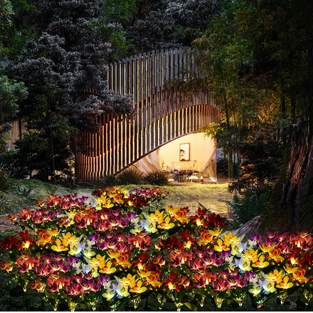 Simulation solaire orchidée fleur lumières lampe extérieure pour Patio pelouse jardin fête de mariage décoration fleur