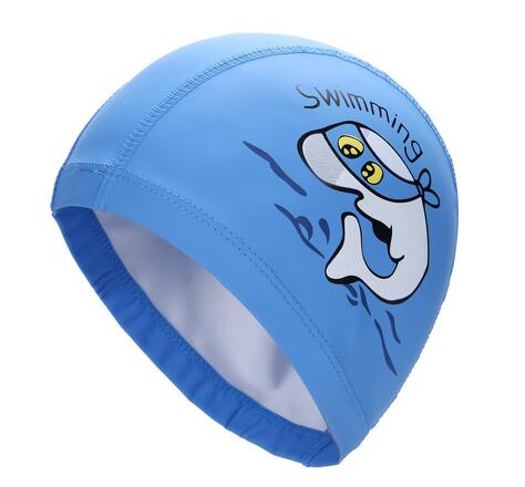 Tkanina PU Cute Cartoon zwierząt delfin dzieci dzieci czepek wodoodporny chronić uszy długie włosy chłopcy dziewczęta basen kąpielowy czapki kapelusz: Niebieski