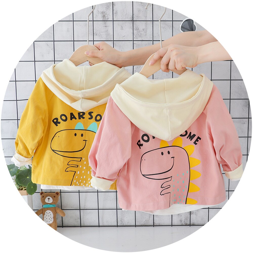 Herfst Baby Jongens Cartoon Dinosaur Lange Mouw Capuchon Kinderen Kinderen Ongedwongen Rits Bovenkleding Meisjes Jas Casaco