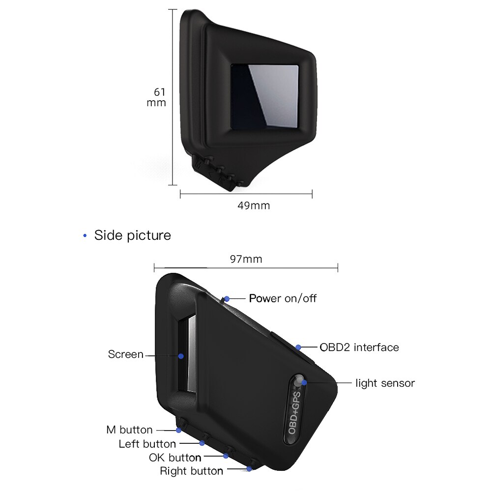 Hud gadget visão inteligente computador de bordo 100% compatível obd + gps sistema duplo a-pilar guarnição instalar rpm mph/kmh