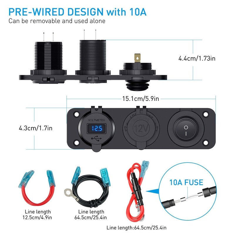Dobbel  qc3.0 sigarettenneruttak fordeler , 250w vanntette 12v dobbel usb-lader strømadapterkontakt, med aluminium dobbel u