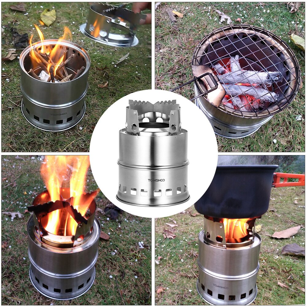 Tomshoo Draagbare Houtkachel Vouwen Winddicht Houtkachel Roestvrij Staal Alcohol Fornuis Outdoor Camping Wandelen Picknick Bbq