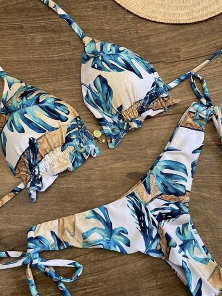 Sexy Bikini Set 2 piece Stamp Sport Swimwear Women Beachwear Push-Up Padded Swimsuit Bodysuit Exquisite Bather: M / ROYAL BLUE