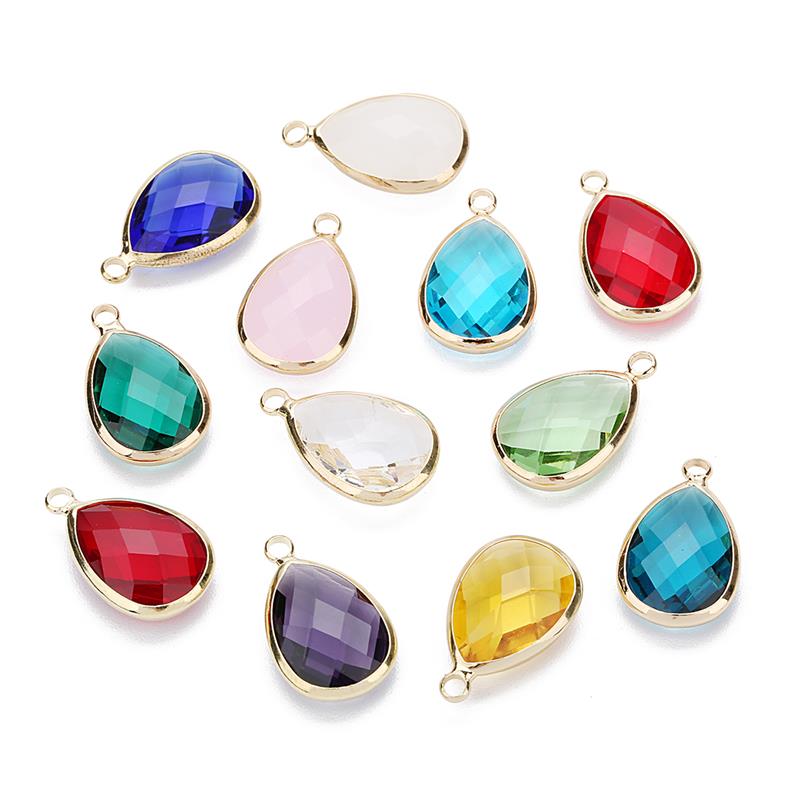 LOULEUR-colgante de cristal KC con forma de gota de agua en 12 colores, collar y colgante de cristal de cobre dorado para mujer, piezas de joyería Diy