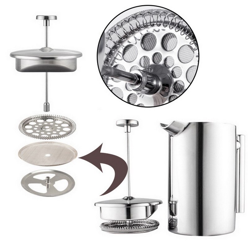 Cafetera de doble pared de acero inoxidable, máquina para café y té con prensa francesa aislada, 350-1000ML, 1 unidad