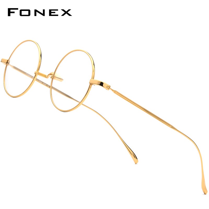 FONEX Titanium Eyeglasses Frame Men Ultralight Retro Women Round Myopia Optical Prescription Glasses Vintage Eyewear 9120: Gold