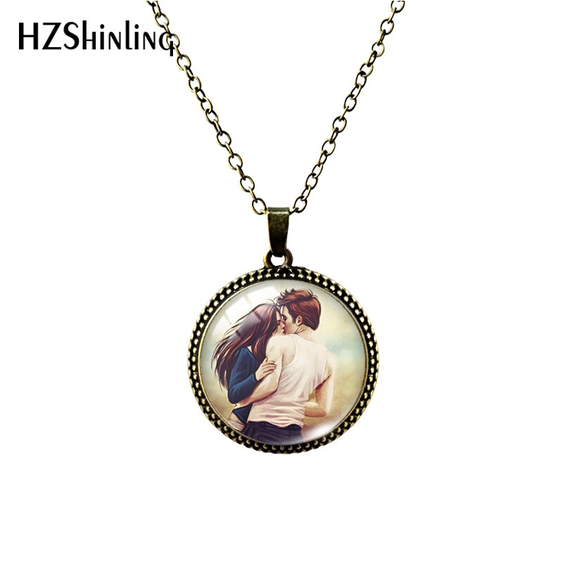 Twilight Movie Pattern 25mm Glass Cabochon Antique Necklace Handmade Glass Jewelry: black / Rust Red