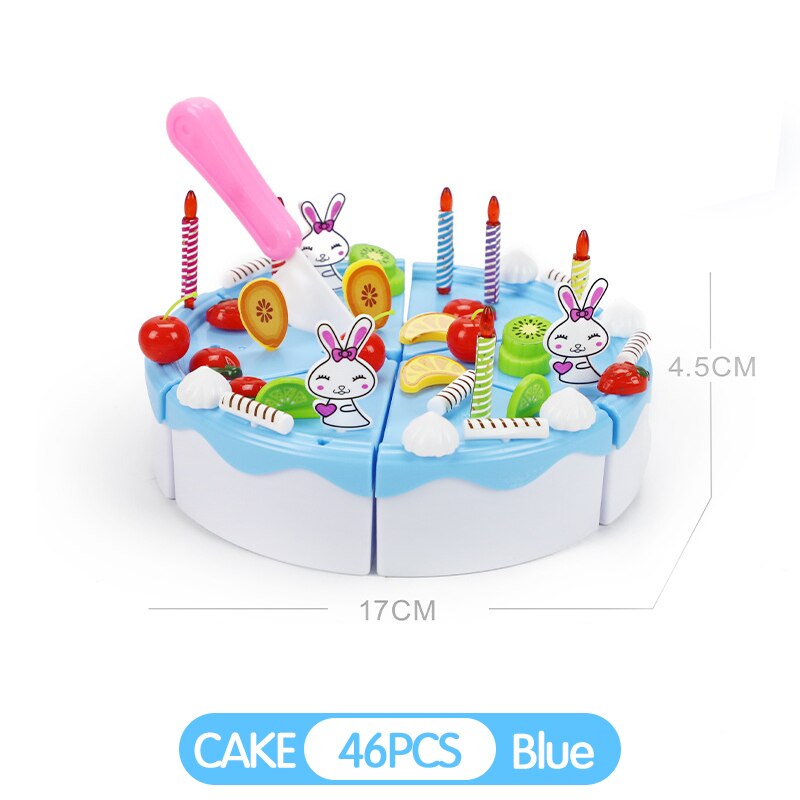 39-103Pcs Kids Cartoon Cake Pretend Play Kitchen Toys Fruit Cake Cutting Birthday Cake Sets Play House Toy for Children Girls: TC0078  QC-0050 BLUE