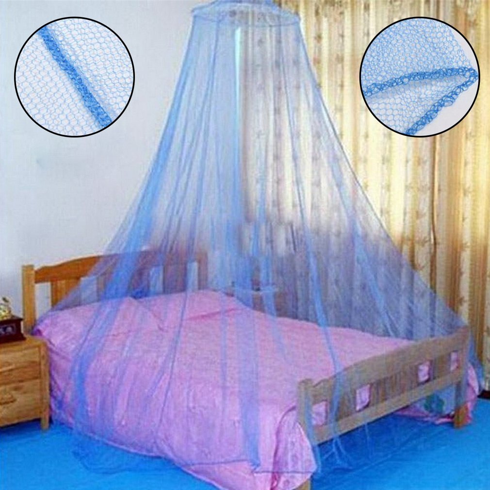 Été rond dentelle insecte lit auvent filet rideau Polyester maille tissu maison Textile accroché bébé literie moustiquaire: Bleu