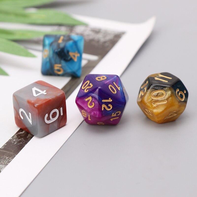 7 stk / sett terninger perler trpg søle  d4-d20 flersidige fargerike