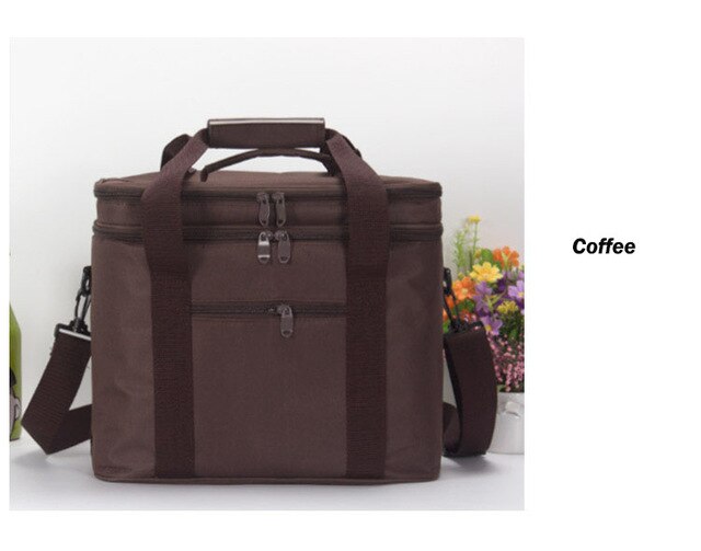 DENUONISS Brand Spoon and Chopstick Outdoor Lunch Bag Insulated Family Travel Foods Warm Fresh Large Roomy Camping Picnic Bag: Brown