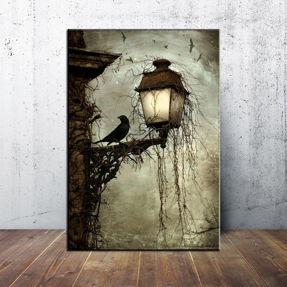 Wall Art Canvas Schilderij Aquarel Kraai Dier Nordic Posters En Prints Zwart Wit Canvas Foto 'S Voor Woonkamer Bar Decor