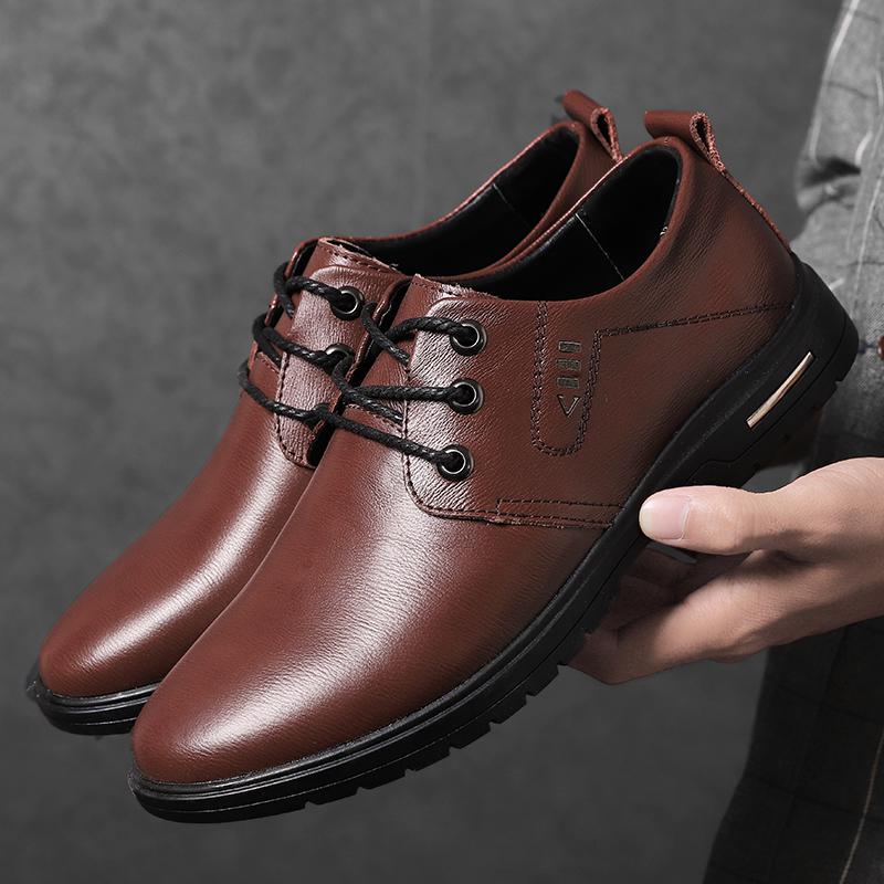 Forår efterår læder mænd sko fritidssko snøre loafers oxford sko brudekjole sko stor størrelse 38-47: Brun / 11.5