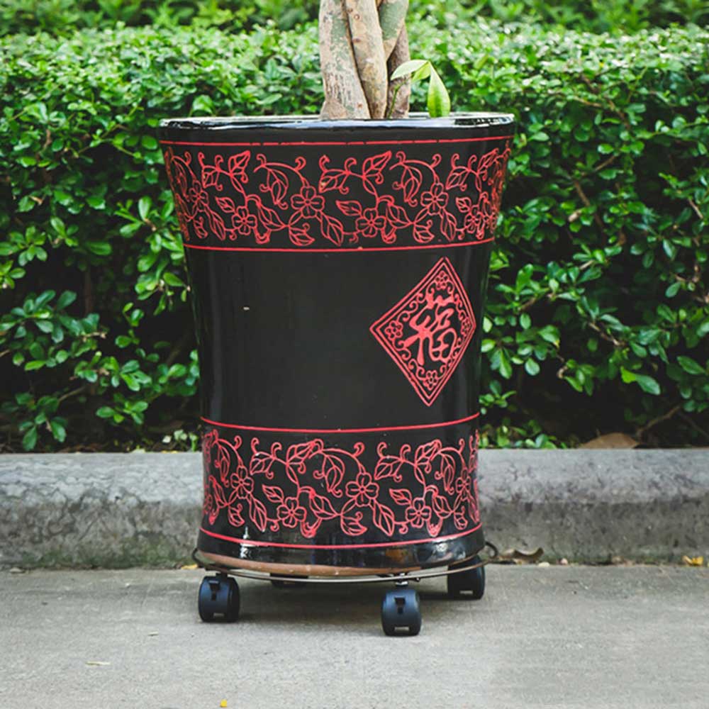 Moveable Pot Bracket Black Metal Hollow Pot Mover With Four Wheels Moveable Pot Holder Pot Trolley Mover For Balcony Flower Shop