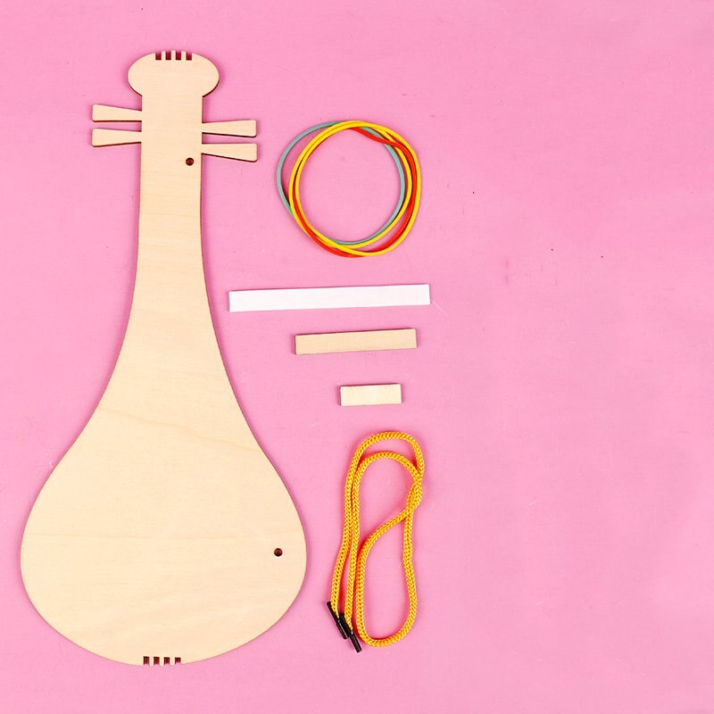 Wooden DIY Pipa Lute Chinese Traditional Style Children Handmade Colorful Painted Material Package String Musical Instrument Toy: A