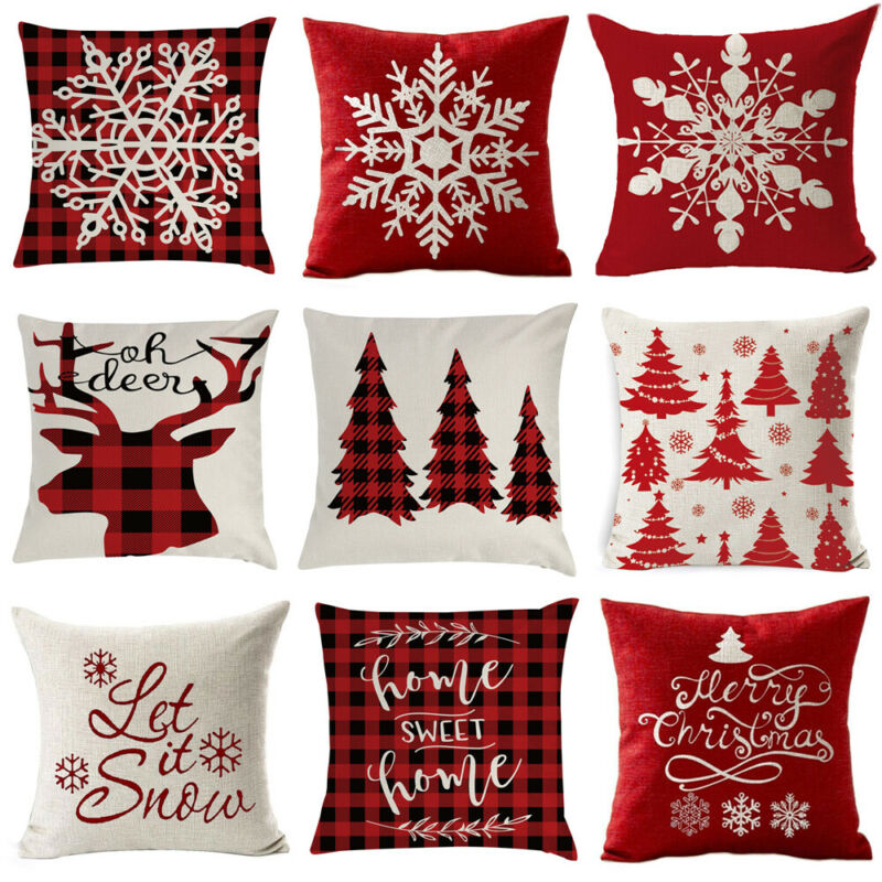 Julepudebetræk 45*45 rød glædelig jul trykt polyester dekorative puder sofa boligindretning pudebetræk