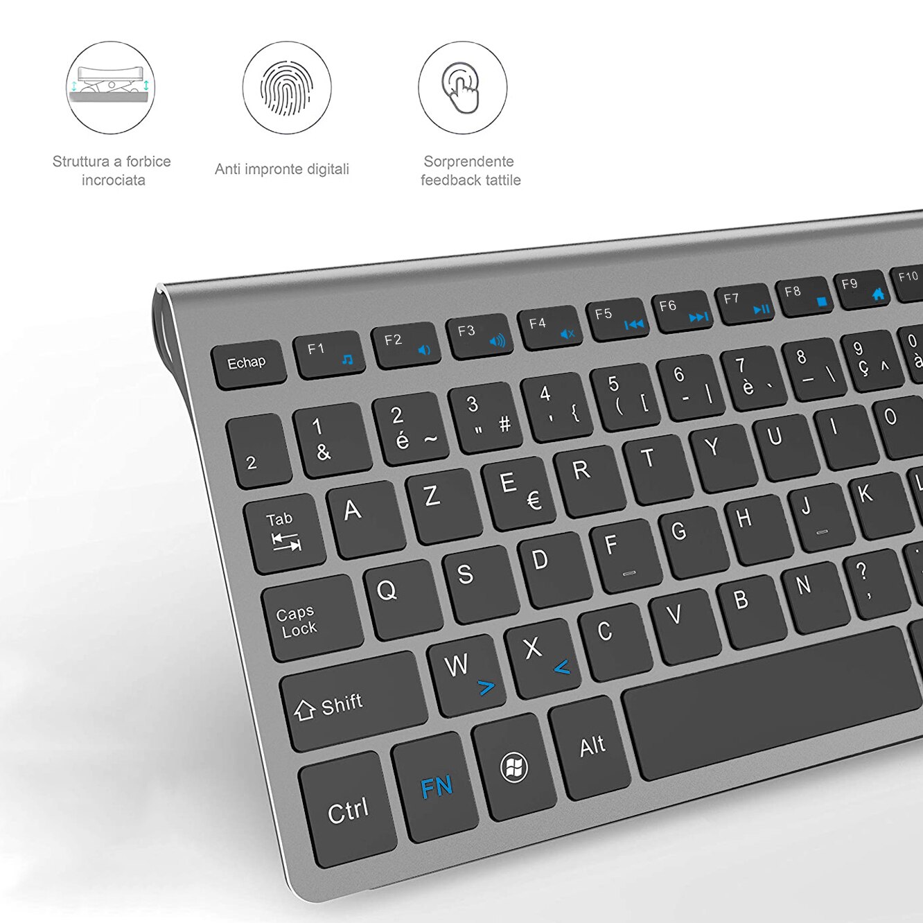French Wireless AZERTY Layout Keyboard Ultra Slim 2.4G Silent Compact Scissor Key Keyboard Set for Mac Windows PC Laptop tv box