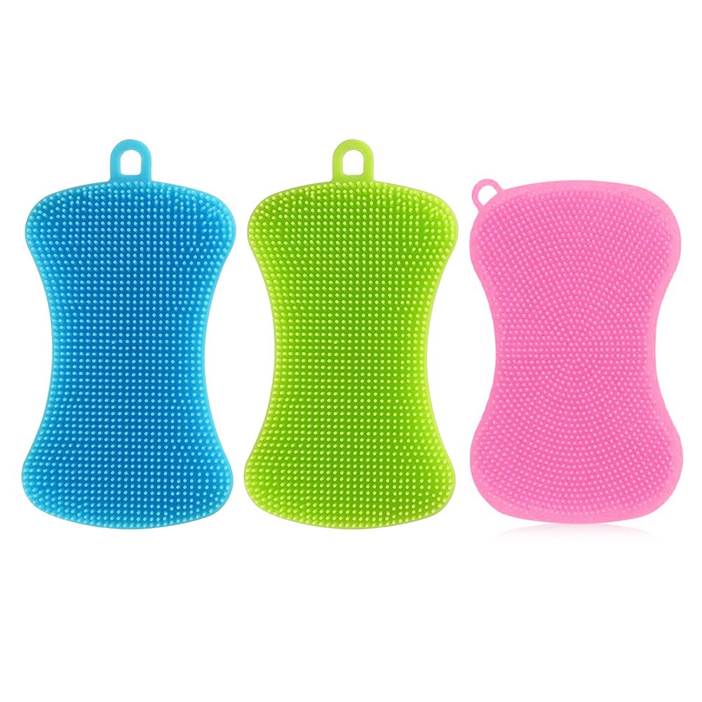 1/3/4pcs Kitchen Cleaning Brush Silicone Dishwashing Brush Pot Pan Sponge Scrubber Fruit Vegetable Dish Washing Cleaning Brushes: J