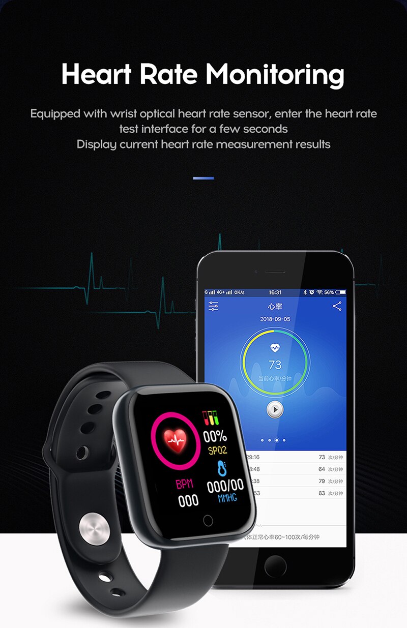 D20 Smart Watch Bluetooth Sport Fitness Barcelet Smart Watch Men Women Waterproof Blood Pressure Heart Rate Monitor Smartwatch
