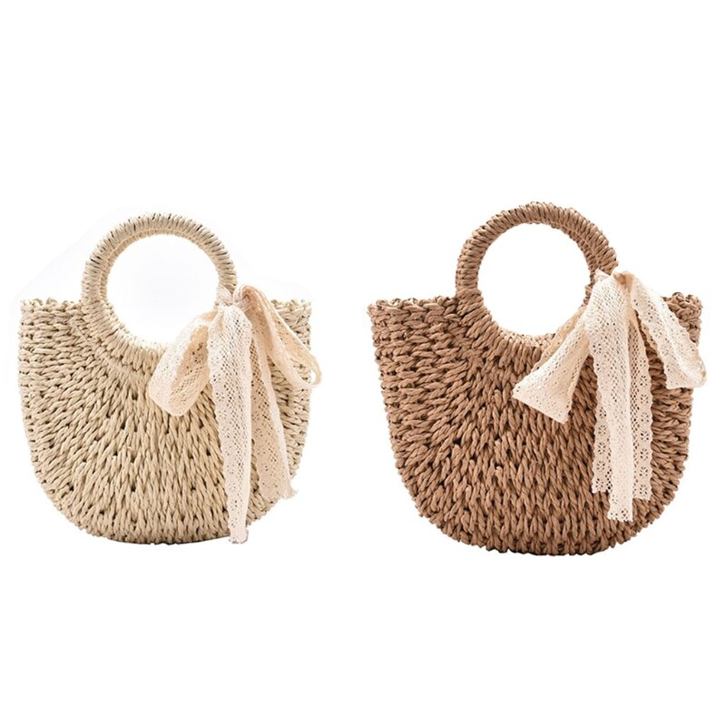 Women Straw Beach Tote Woven Summer Shoulder Bag Female Travel Vacation Casual Crossbody Handbag Drawstring Shopping Purse