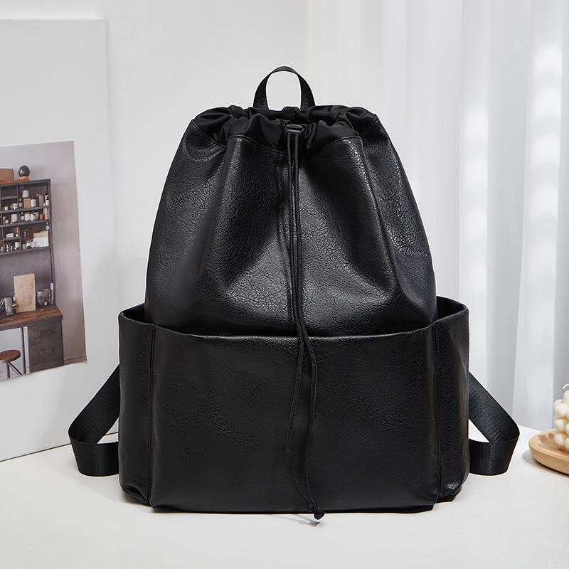 Eenvoudige retro moderugzak met meerdere zakken, effen kleur wandelrugzak met grote capaciteit, studentenrugzak: Black