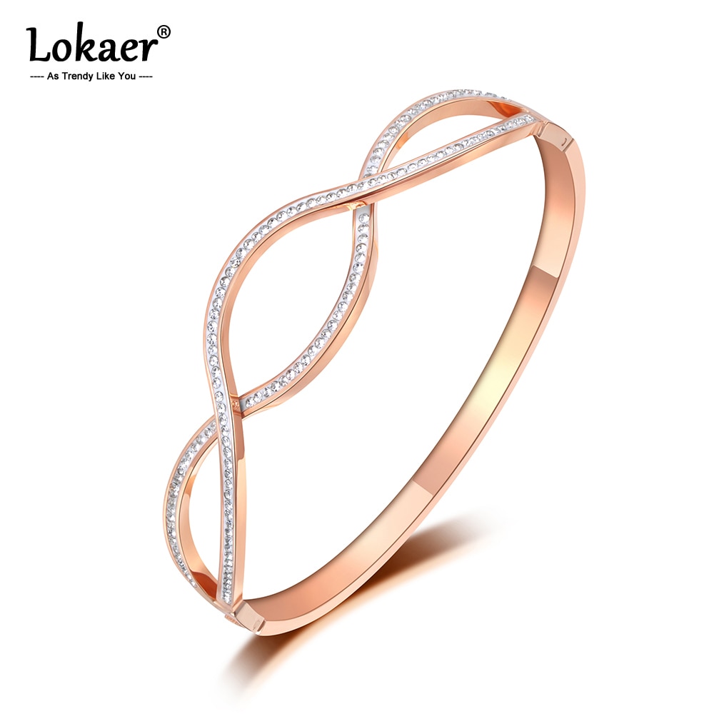 Lokaer Design scintillante mosaico strass croce braccialetti e braccialetti gioielli bracciale da sposa in acciaio inossidabile Color oro rosa B19091