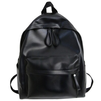 Mochila feminina de couro pu, bolsa ombro escolar de grande capacidade para estudantes: Black