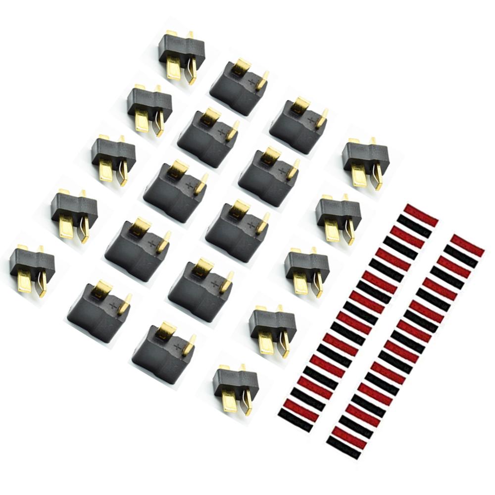 2/5/10 Pairs Rood Zwart Ultra T-Plug Connectors Deans Stijl Mannelijke En Vrouwelijke Met Krimpkous voor Rc Charger Lipo Batterij: 10 pairs(Black)