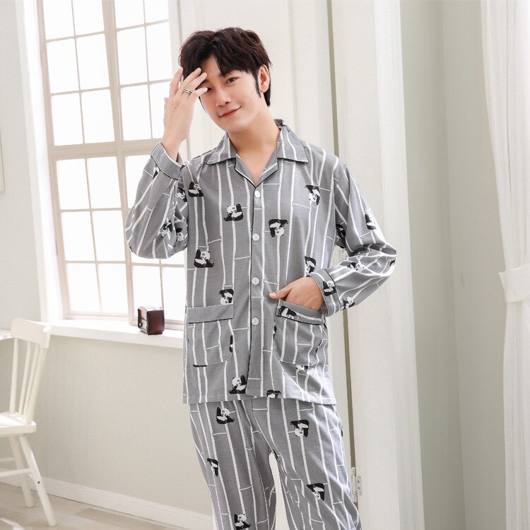 Conjunto de pijamas para hombre, ropa de casa de algodón con estampado a cuadros de doble cara, pantalones de manga larga, ropa informal para exteriores para jóvenes de mediana edad: 3 / XXL