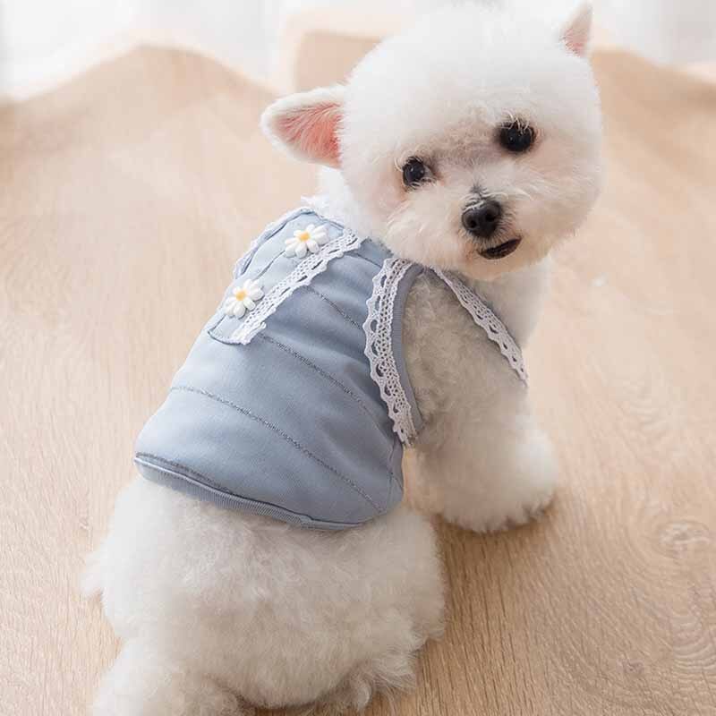 Chien été mince fleur respirant petit fronde chat coréen gilet mignon chat petit chien vêtements pour animaux de compagnie