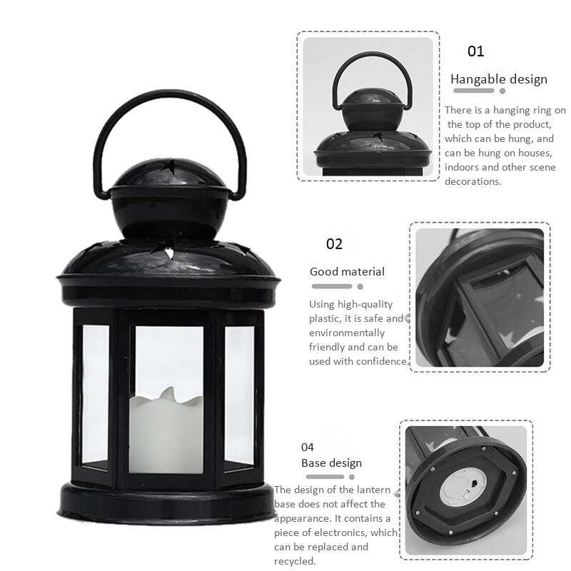 Lot de 3 avec lanternes à bougie LED sans flamme scintillantes-à piles-lanterne suspendue pour l'extérieur et l'intérieur