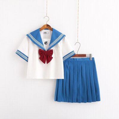 Uniformes escolares japoneses nuevos , tops + corbata + falda Estilo marinero para estudiantes, ropa para chicas de talla grande, ropa de animadora Lala: Short sleeve suit / L