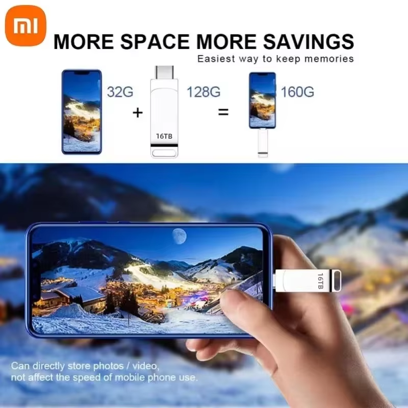 Xiaomi USB Stick 16TB U Disk High Speed Transfer 8TB USB 3.2 Type-C Interface 4TB 2TB USB Flash Drive Telefoon Draagbaar USB-geheugen