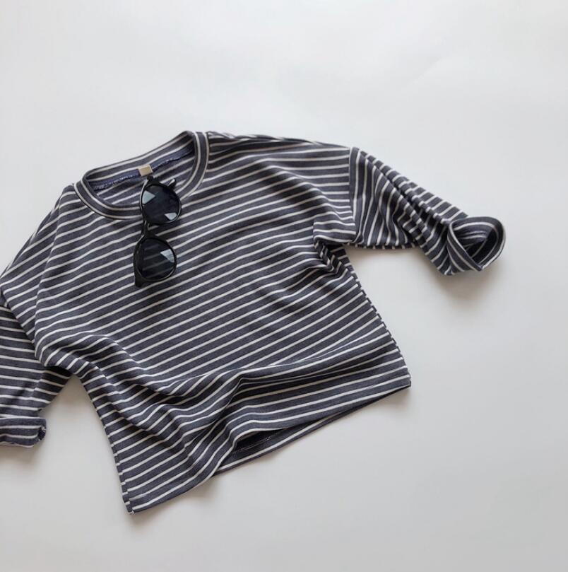 girls boys striped t shirt autumn cotton full sleeve kids top 1-7 years YQ841: Black