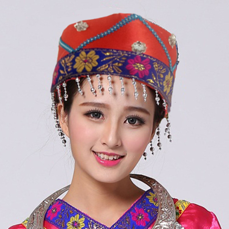 Red Blue Tassel Miao Headpiece Hmong Minority Hat Traditional Dong Nationality Dance Head wear Festival Performance Headdress