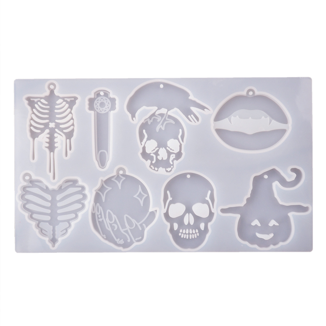 1pcs Halloween Keychain Molds Skull Resin Silicone Mold DIY Skeleton Necklace Pendant Crafts Polymer Clay Mold for Epoxy Resin: mold