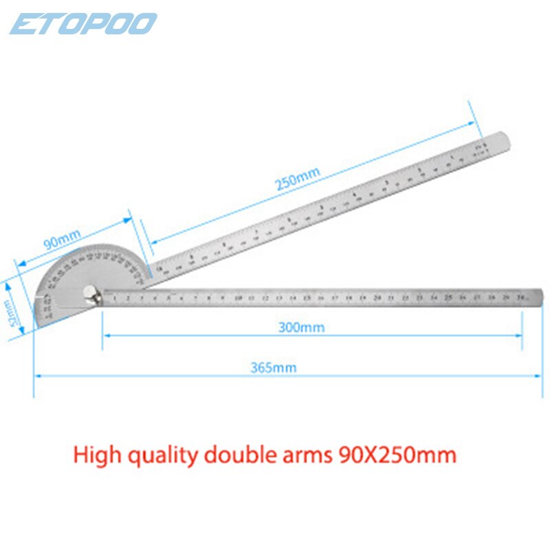 180 Degree 250 x 300mm Double-arm 150/200mm Single-arm Stainless Steel Adjustable Angle Ruler Round Head Rotary Protractor Tool