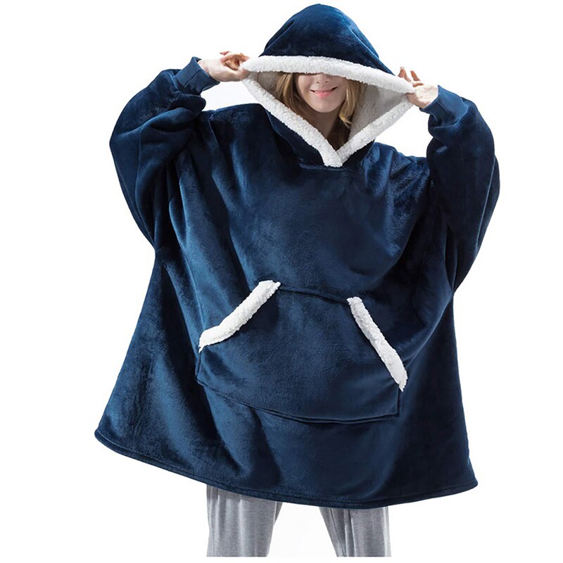 Winter Hooded Hoodie Women Fleece Long Sweatshirt Winter Clothes Flannel Pullovers Female Indoor Blanket with Sleeve Pajamas: Color 3