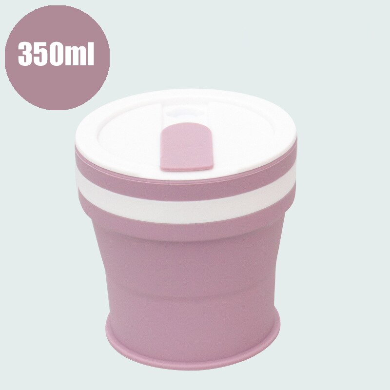 Opvouwbare Siliconen Cup Mokken Draagbare Siliconen Telescopische Drinken Inklapbare Silica Koffie Cup Met Deksels Reizen 350ml en 550ml: 350ml Purple