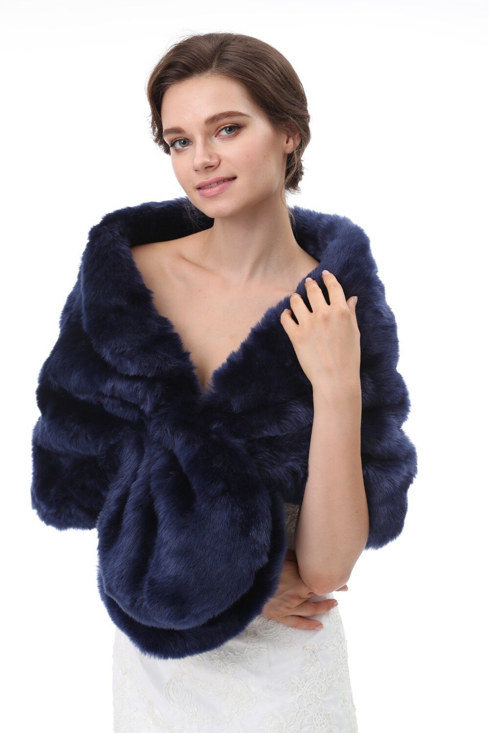 Navy Winter Vrouwen Bolero Elegante Trouwjurk Jas Wraps Bridal Jacket